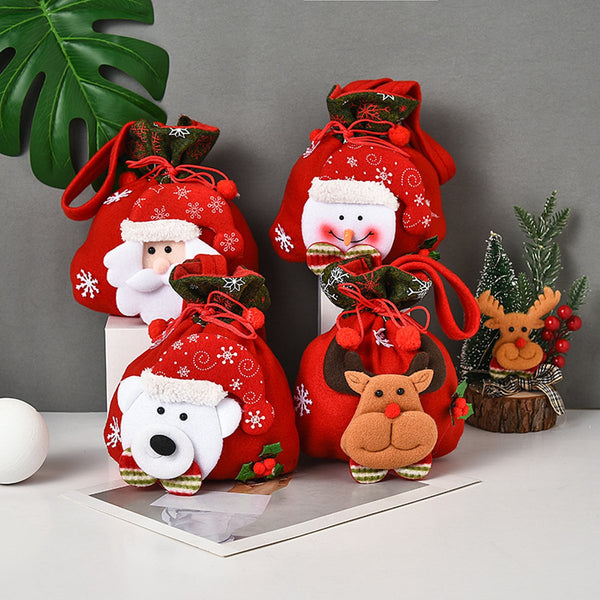 Christmas Set Of 4 Velvet Material Candy For Kids Apple Reusable Party 20*20Cm Gift Bags