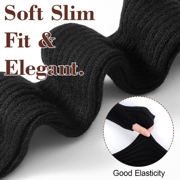 Black Long Knitted Fingerless Gloves For Women Gloves & Mittens