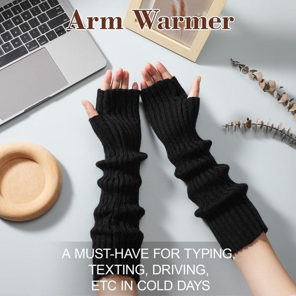 Black Long Knitted Fingerless Gloves For Women Gloves & Mittens