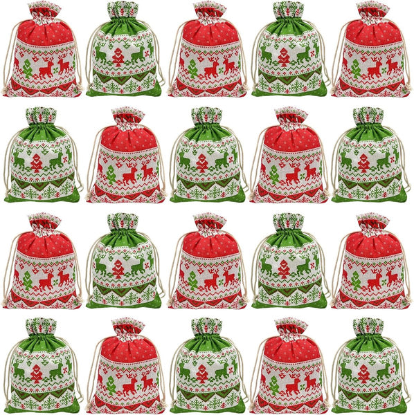 24 Pack Christmas Linen With Drawstring 13X18cm Reusable Party Favors Gift Bags