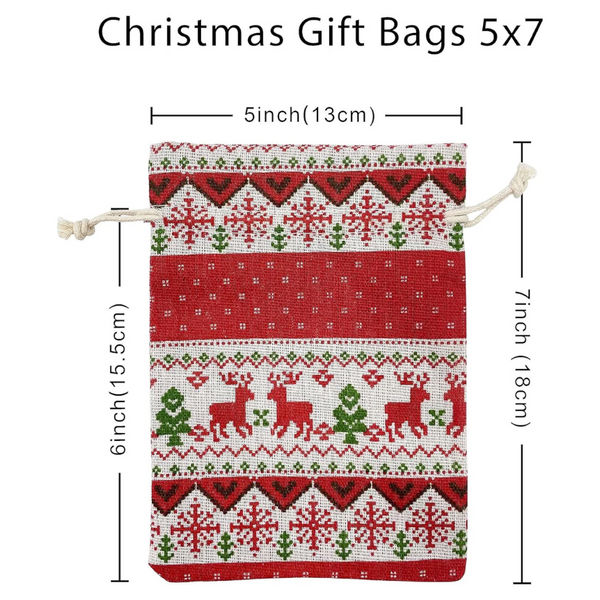 24 Pack Christmas Linen With Drawstring 13X18cm Reusable Party Favors Gift Bags