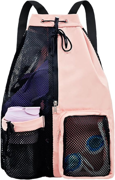 Backpack Sports Bag Travel Training Swimming 30*15*45Cm Mesh Material Drawstring Design Side Storage Space Unisex Suitable For Fitness Dancing Camping