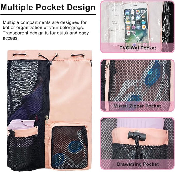 Backpack Sports Bag Travel Training Swimming 30*15*45Cm Mesh Material Drawstring Design Side Storage Space Unisex Suitable For Fitness Dancing Camping