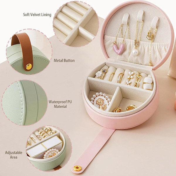 Green Pu Leather Jewelry Box For Travel Necklaces Rings Earrings Jewellery Boxes
