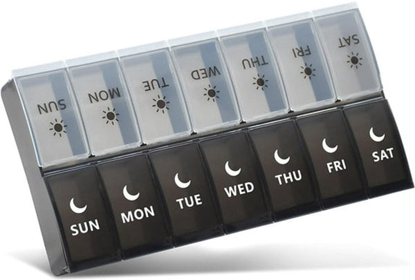 Twice Daily Pill Box Organizer Black & White Medicine Dispenser Pill Boxes