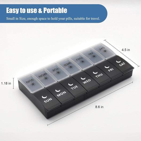 Twice Daily Pill Box Organizer Black & White Medicine Dispenser Pill Boxes