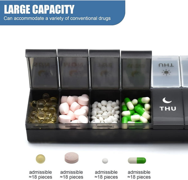 Twice Daily Pill Box Organizer Black & White Medicine Dispenser Pill Boxes