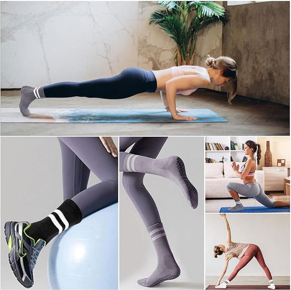 3 Pack Non Slip Yoga Socks For Women Pilates Ballet Dance Trampoline Womens Socks
