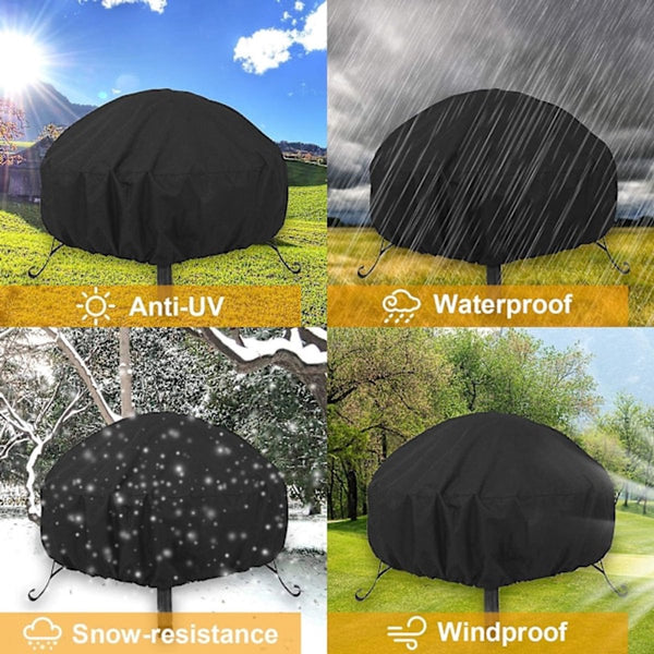 Waterproof Round Grill & Fire Pit Cover Oxford Cloth Uv Wind Resistant 122X46cm Fire Pits