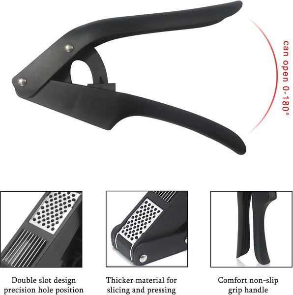 2 In 1 Garlic Press Stainless Steel Kitchen Ginger Non Slip Easy To Clean Black Garlic Presses