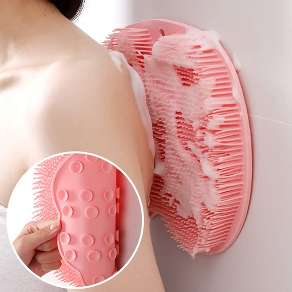 Pink Silicone Non Slip Shower Foot Scrubber & Back Massager With Suction Cups Bath Mats Rugs & Toilet Covers