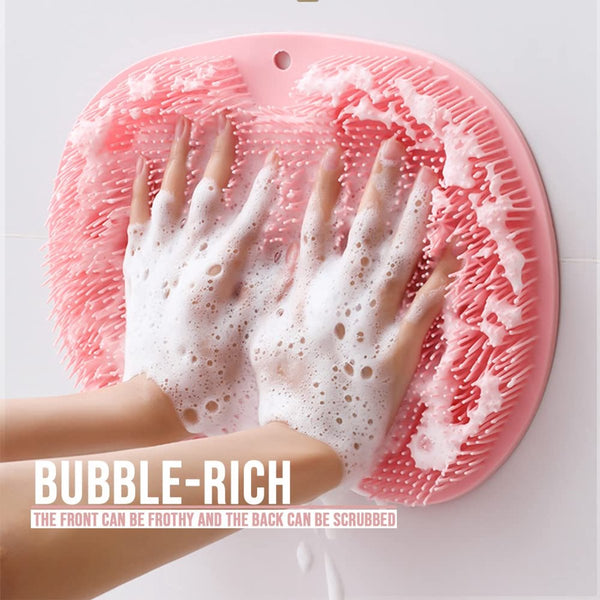 Pink Silicone Non Slip Shower Foot Scrubber & Back Massager With Suction Cups Bath Mats Rugs & Toilet Covers