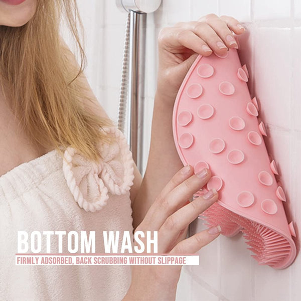 Pink Silicone Non Slip Shower Foot Scrubber & Back Massager With Suction Cups Bath Mats Rugs & Toilet Covers