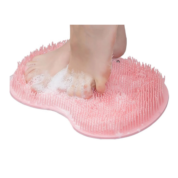 Pink Silicone Non Slip Shower Foot Scrubber & Back Massager With Suction Cups Bath Mats Rugs & Toilet Covers