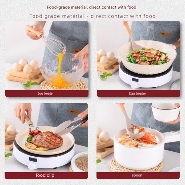 12 Piece Silicone Kitchen Utensil Set With Wooden Handles & Storage Bucket Cooking Utensils