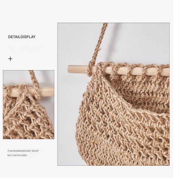 Three Tier Hanging Fruit And Vegetable Basket Removable Wall Rack Hand Woven Beige Multifunctional Kitchen Storage Bohemian Home Decor Planters & Vase