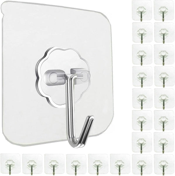 24 Pack Transparent Self Adhesive Hooks Waterproof & Durable Hooks & Hangers