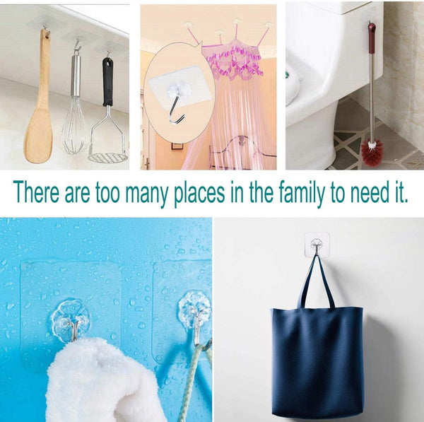 24 Pack Transparent Self Adhesive Hooks Waterproof & Durable Hooks & Hangers