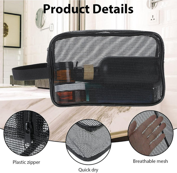 Toiletry Bag Black Mesh Perfect For Travel Organizer Gym Camping Makeup Bags & Cases