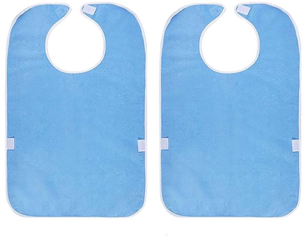 2 Pack Stain Resistant Feeding Bibs Adjustable Elderly Care Light Blue Dressing & Grooming Aids