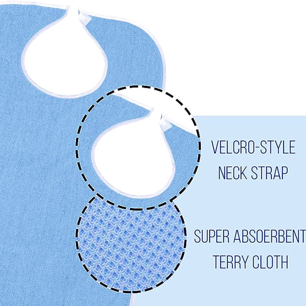 2 Pack Stain Resistant Feeding Bibs Adjustable Elderly Care Light Blue Dressing & Grooming Aids