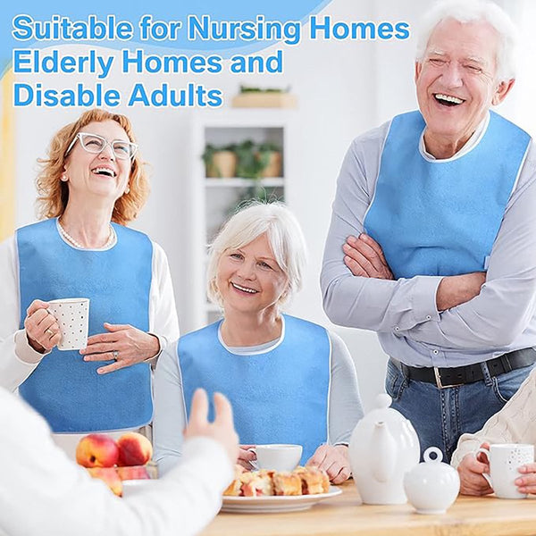 2 Pack Stain Resistant Feeding Bibs Adjustable Elderly Care Light Blue Dressing & Grooming Aids