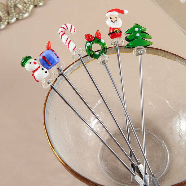 Creative Christmas Fruit Forks Stainless Steel Hand Glazed Cartoon Picks With Double Prongs Santa Claus Tree Set (Set Of 6) Seasonal Decorations