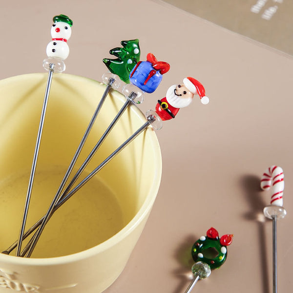 Creative Christmas Fruit Forks Stainless Steel Hand Glazed Cartoon Picks With Double Prongs Santa Claus Tree Set (Set Of 6) Seasonal Decorations