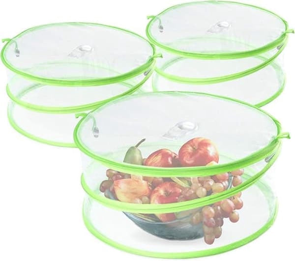 3 Pack Green Pop Up Food Umbrellas With Fine Mesh Foldable Insect Screen Food Covers