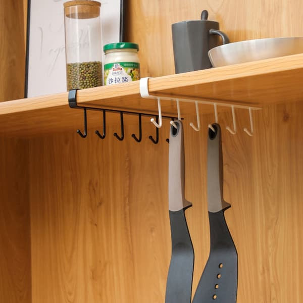 Storage Hooks Shelf Hanger White With 6 Hooks & Hangers
