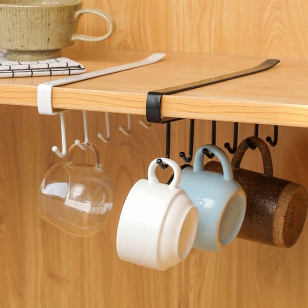 Storage Hooks Shelf Hanger White With 6 Hooks & Hangers