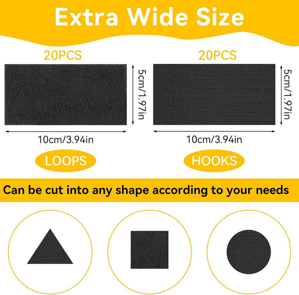 20Pk Self Adhesive Hook & Loop Tape Strips 50X100mm Strong Pads Hooks & Hangers