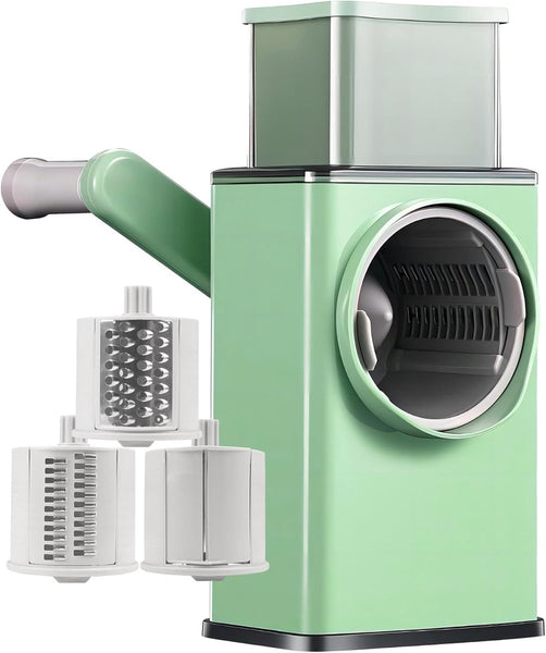 Rotating Cheese Grater With 3 Blades & Collection Tray Multifunctional Includes Suction Cup For Stable Use Vegetables Nuts Graters & Zesters