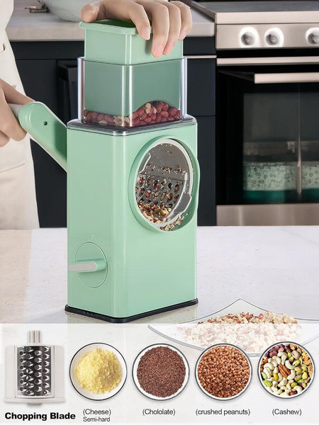 Rotating Cheese Grater With 3 Blades & Collection Tray Multifunctional Includes Suction Cup For Stable Use Vegetables Nuts Graters & Zesters