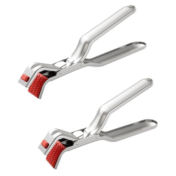 Barbecue Tongs Anti Scorch Clamps Pack Of 2 Stainless Steel Red Handles Barbecue Accessories