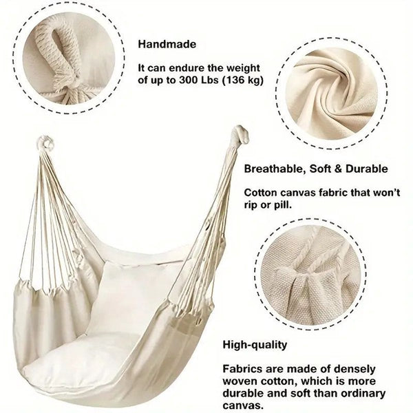 Hanging Chair Portable Hammock Comfortable Patio Suitable For Indoor And Outdoor Use Maximum Load Capacity 100Kgiwhite Without Cushioni Hammocks