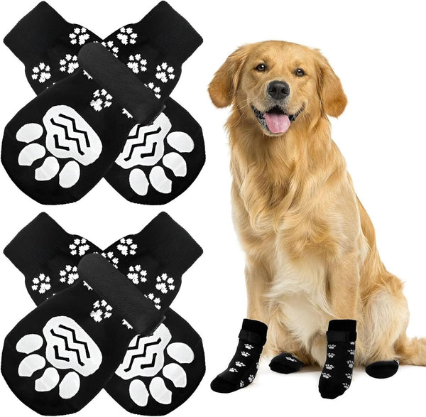 Dog Shoes Paw Pads Non Slip Socks 4 Piece Set With Adjustable Shoulder Straps Cotton Suitable For Small And Large Dogs Waterproof (L) Dog Clothing & S
