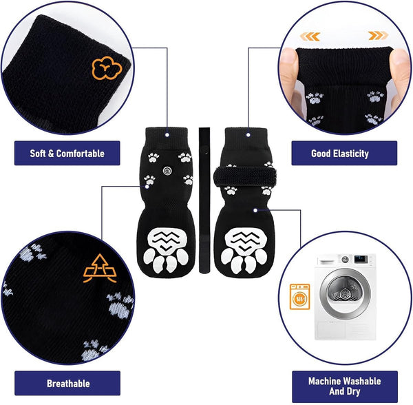 Dog Shoes Paw Pads Non Slip Socks 4 Piece Set With Adjustable Shoulder Straps Cotton Suitable For Small And Large Dogs Waterproof (L) Dog Clothing & S