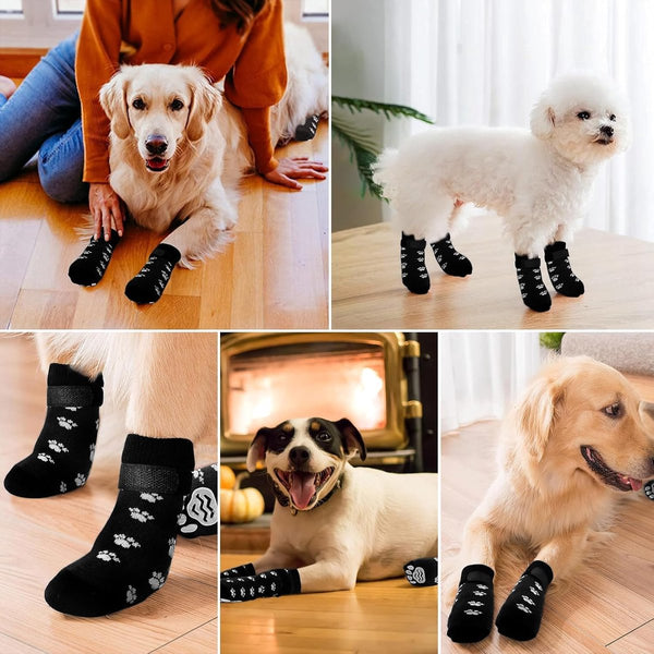 Dog Shoes Paw Pads Non Slip Socks 4 Piece Set With Adjustable Shoulder Straps Cotton Suitable For Small And Large Dogs Waterproof (L) Dog Clothing & S