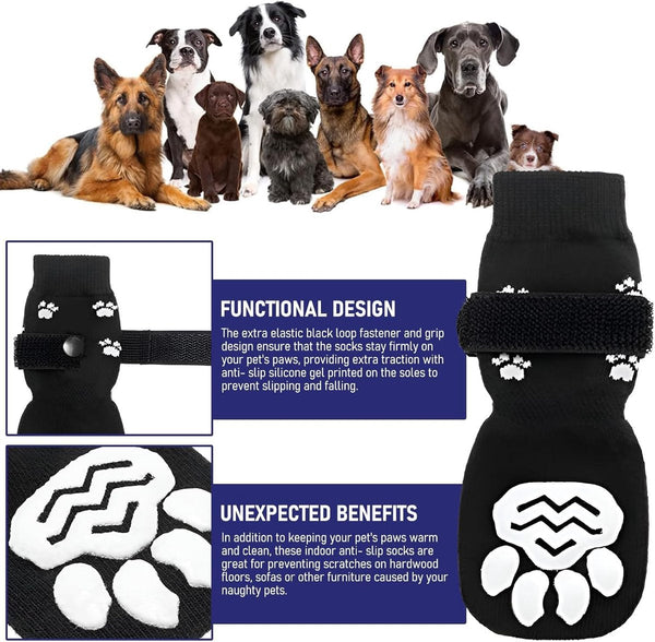 Dog Shoes Paw Pads Non Slip Socks 4 Piece Set With Adjustable Shoulder Straps Cotton Suitable For Small And Large Dogs Waterproof (L) Dog Clothing & S