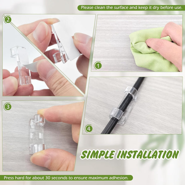 Transparent Self Adhesive Cable Clips 120Pcs Organiser Management Desk Tray Ties Lock Solution Cable Ties & Organisers