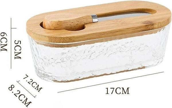Airtight Glass Butter Keeper With Bamboo Lid & Knife Butter Dishes
