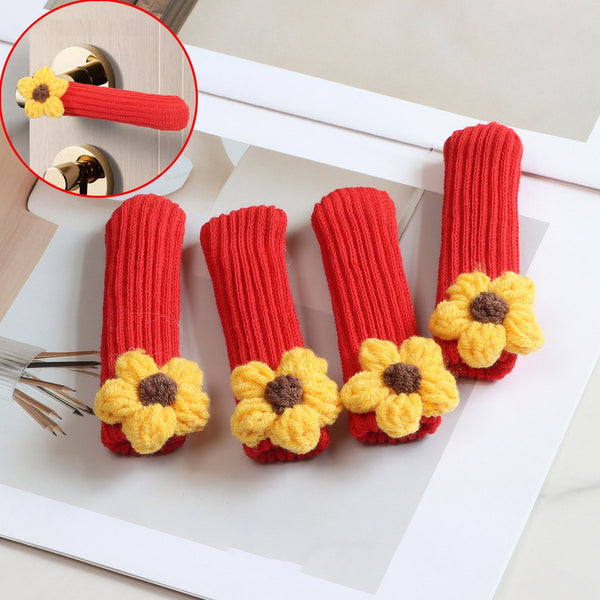 4 Piece Knitted Door Handle Gloves Set Sunflower Motif Other Home Décor