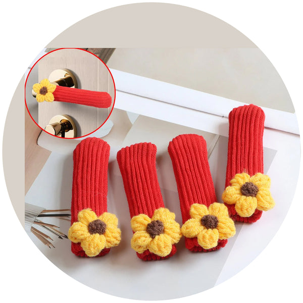 4 Piece Knitted Door Handle Gloves Set Sunflower Motif Other Home Décor