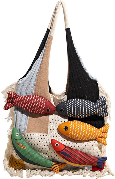 White Knitted Shoulder Bag With Tassel Perfect For Shopping & Day Trips Reusable Shopping Bags