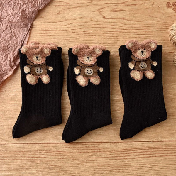 Unisex Fluffy Teddy Bear 3 Pack Black Size 36 42 Socks