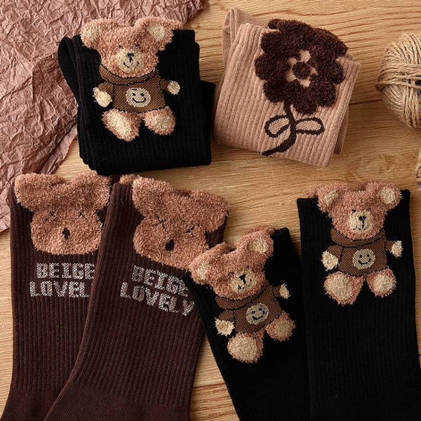 Unisex Fluffy Teddy Bear 3 Pack Black Size 36 42 Socks