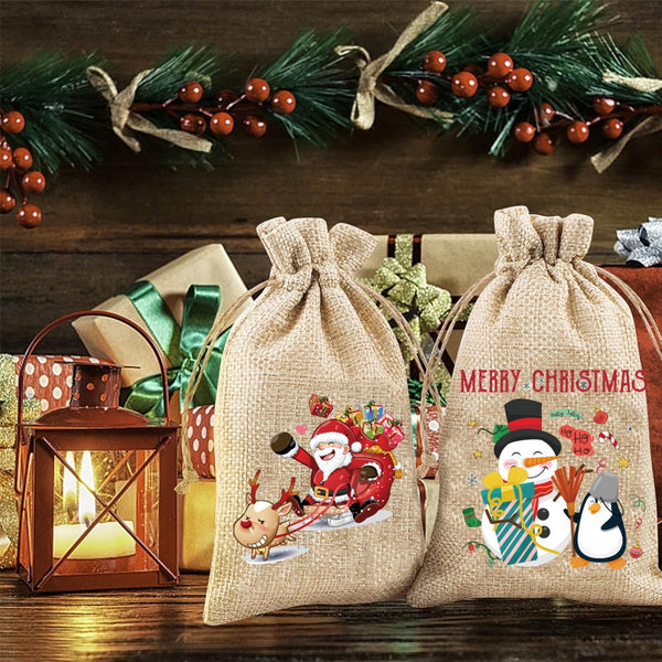 24 Pcs Christmas Drawstring Jute Candy & Party Favor 10 Cm X 15Cm Gift Bags