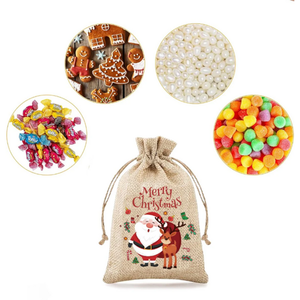24 Pcs Christmas Drawstring Jute Candy & Party Favor 10 Cm X 15Cm Gift Bags