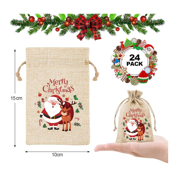 24 Pcs Christmas Drawstring Jute Candy & Party Favor 10 Cm X 15Cm Gift Bags